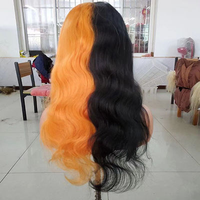 Black Ginger Long Human Hair Lace Wig Water Wave Body 13x4 Frontal
