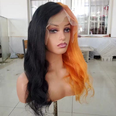 Black Ginger Long Human Hair Lace Wig Water Wave Body 13x4 Frontal