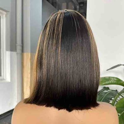 C Part Bleached Knots Hightlight Blunt Cut Bob Wigs Lace Frontal 9A Grade