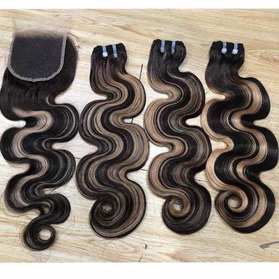 SDD Piano Color Body Wave Human Hair Bundles Highlight Single Donor Raw Hair Super Double Drawn Vietnamese Hair Bundles