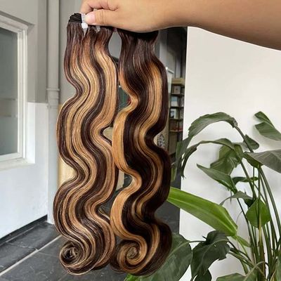 Wholesale Hair Vendors Super Double Drawn Human Hair Weaves Bundles , Highlight 12A Grade Body Wave Raw Cuticle Aligned