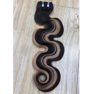 Wholesale Hair Vendors Super Double Drawn Human Hair Weaves Bundles , Highlight 12A Grade Body Wave Raw Cuticle Aligned