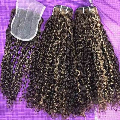 Highlight Color Brazilian Virgin Cuticle Aligned Pissy Curls Hair Extension, Double Drawn Pixie Curl Human Hair Bundles