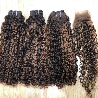 12A Super Double Drawn Highlight Pissy Curl Raw Human Hair Bundle Vendors with 2x6 Kim K closure