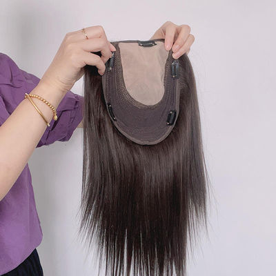 Silk Base Brown Female Toupee Black People Human Hair Wigs 140% Density