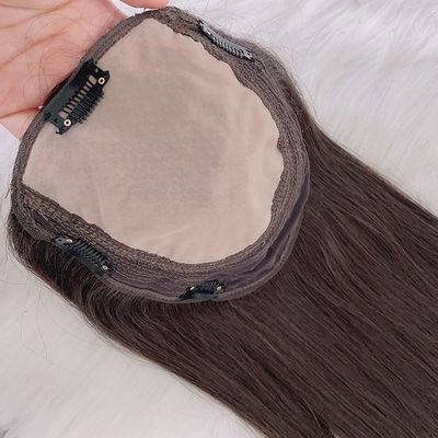 Silk Base Brown Female Toupee Black People Human Hair Wigs 140% Density