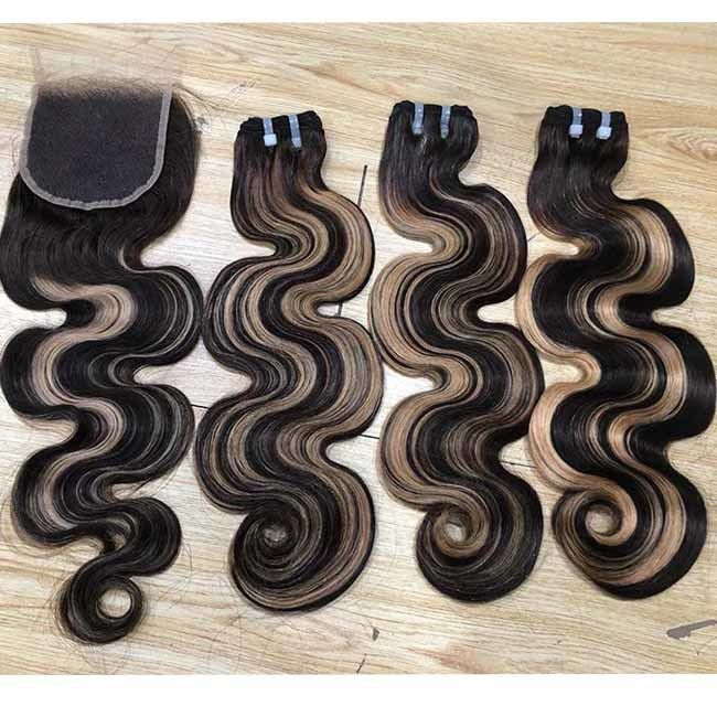 SDD Piano Color Body Wave Human Hair Bundles Highlight Single Donor Raw Hair Super Double Drawn Vietnamese Hair Bundles