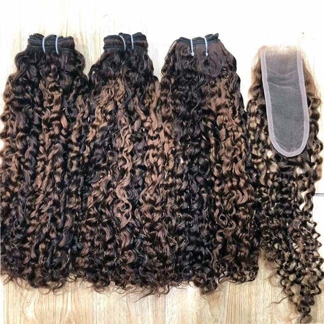 12A Super Double Drawn Highlight Pissy Curl Raw Human Hair Bundle Vendors with 2x6 Kim K closure